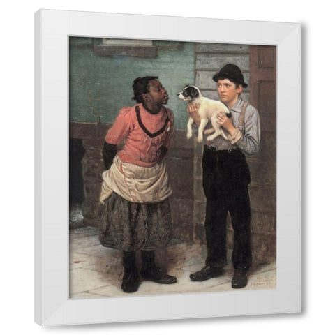The New Puppy White Modern Wood Framed Art Print by Brown, John George