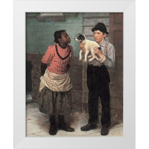 The New Puppy White Modern Wood Framed Art Print by Brown, John George
