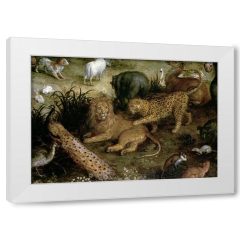 The Land of Paradise - Detail White Modern Wood Framed Art Print by Jan Brueghel the Elder