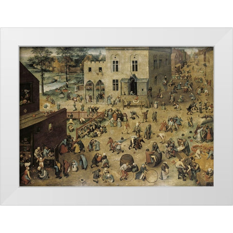 Childrens Games White Modern Wood Framed Art Print by Bruegel the Elder, Pieter