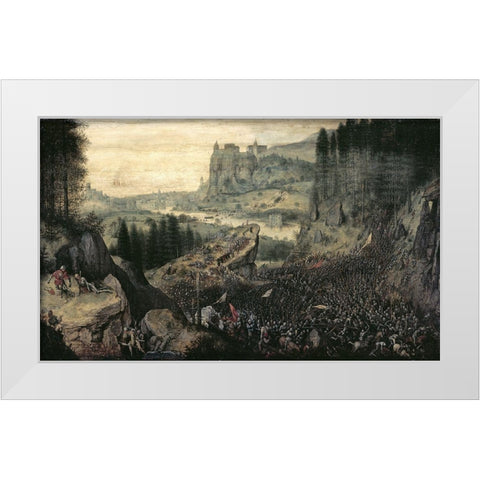 The Suicide of Saul White Modern Wood Framed Art Print by Bruegel the Elder, Pieter
