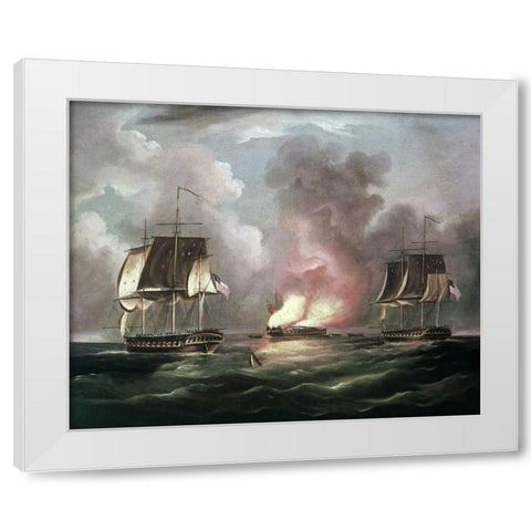 Bonne Homme Richard vs. The Serapis White Modern Wood Framed Art Print by Butterworth, Thomas