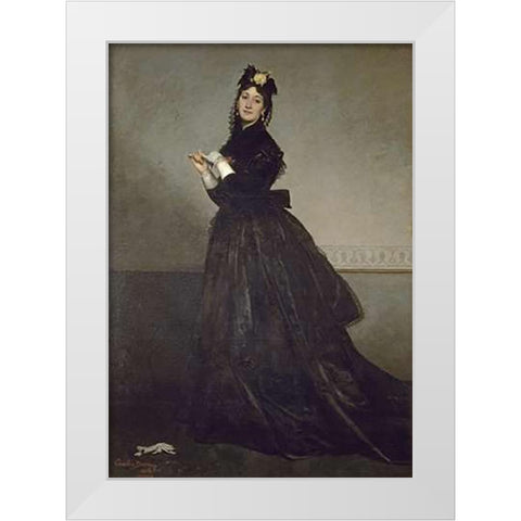 Lady with a Glove White Modern Wood Framed Art Print by Carolus-Duran, Emile Auguste