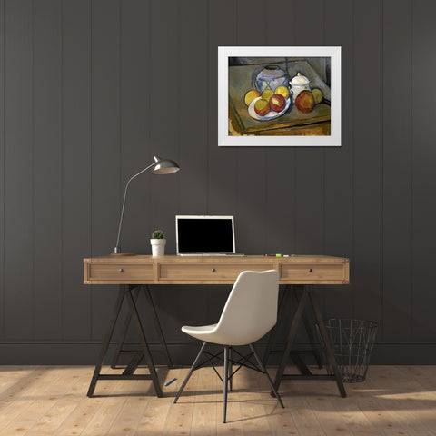 Flawed Vase, Sugar Bowl and Apples White Modern Wood Framed Art Print by Cezanne, Paul