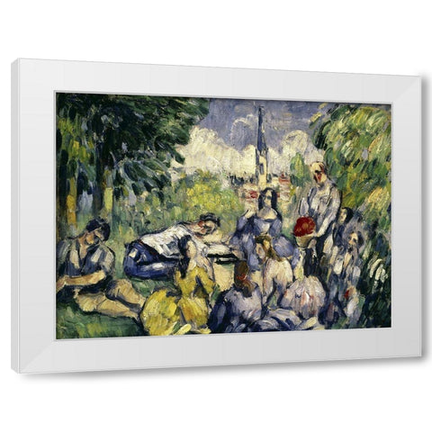 Lunch on the Grass White Modern Wood Framed Art Print by Cezanne, Paul