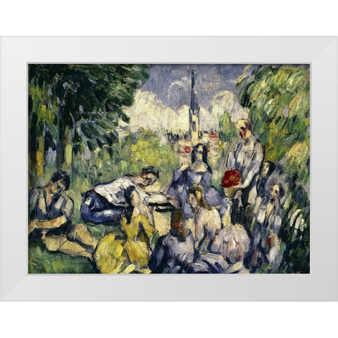 Lunch on the Grass White Modern Wood Framed Art Print by Cezanne, Paul