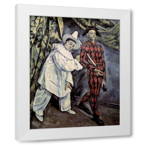 Pierrot and Harlequin (Mardi Gras), 1888 White Modern Wood Framed Art Print by Cezanne, Paul