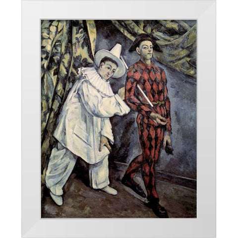 Pierrot and Harlequin (Mardi Gras), 1888 White Modern Wood Framed Art Print by Cezanne, Paul