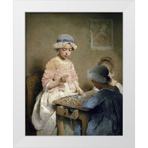 A Game of Chance White Modern Wood Framed Art Print by Chaplin, Charles