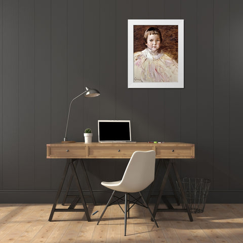Little Girl White Modern Wood Framed Art Print by Chase, William Merritt