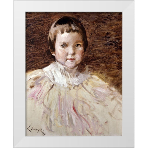 Little Girl White Modern Wood Framed Art Print by Chase, William Merritt