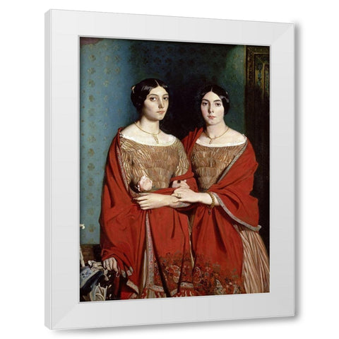 The Two Sisters White Modern Wood Framed Art Print by Chasseriau, Theodore