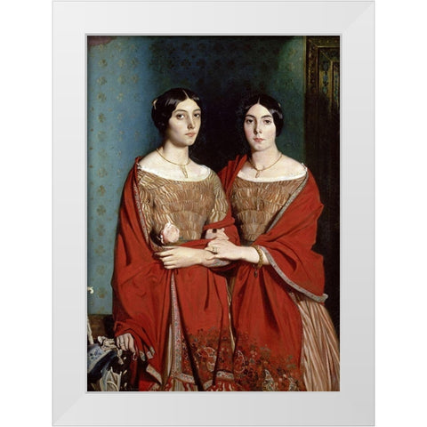 The Two Sisters White Modern Wood Framed Art Print by Chasseriau, Theodore
