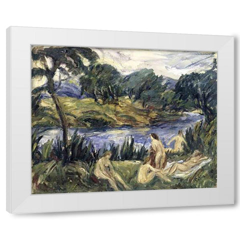 Women At The River White Modern Wood Framed Art Print by Colin, Gustave