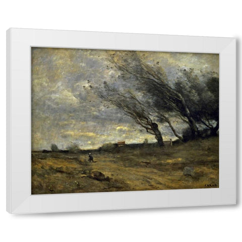 A Gust of Wind White Modern Wood Framed Art Print by Corot, Jean-Baptiste-Camille
