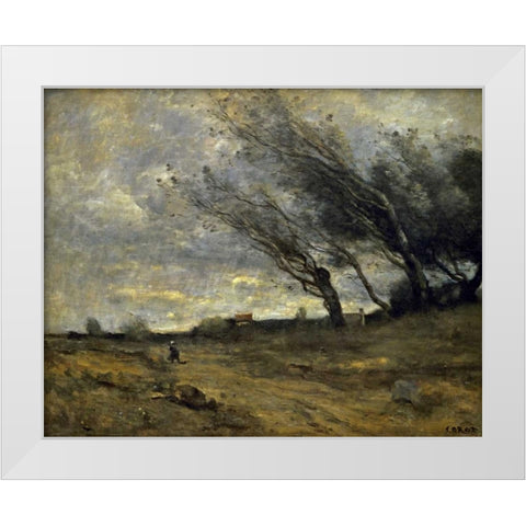 A Gust of Wind White Modern Wood Framed Art Print by Corot, Jean-Baptiste-Camille