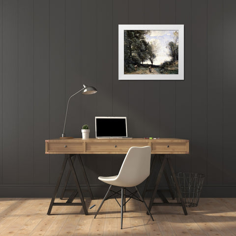 Along the Path White Modern Wood Framed Art Print by Corot, Jean-Baptiste-Camille