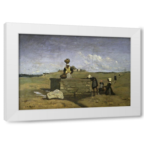 Bretons at the Well White Modern Wood Framed Art Print by Corot, Jean-Baptiste-Camille