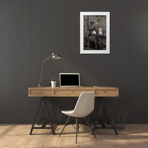 Corots Studio White Modern Wood Framed Art Print by Corot, Jean-Baptiste-Camille