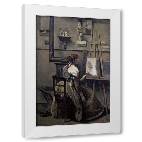 Corots Studio White Modern Wood Framed Art Print by Corot, Jean-Baptiste-Camille