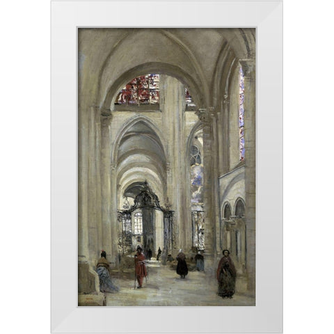 Interior of the Sens Cathedral White Modern Wood Framed Art Print by Corot, Jean-Baptiste-Camille