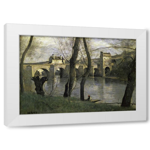 The Bridge of Nantes White Modern Wood Framed Art Print by Corot, Jean-Baptiste-Camille