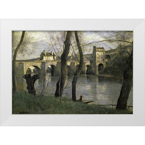 The Bridge of Nantes White Modern Wood Framed Art Print by Corot, Jean-Baptiste-Camille