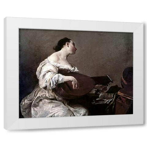 Woman Playing a Lute White Modern Wood Framed Art Print by Crespi, Giuseppe Maria