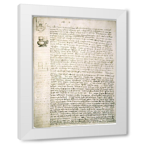 Codex Leicester: Water Pressure Theories White Modern Wood Framed Art Print by Da Vinci, Leonardo