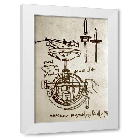 Mechanical Drawings No. 3 White Modern Wood Framed Art Print by Da Vinci, Leonardo