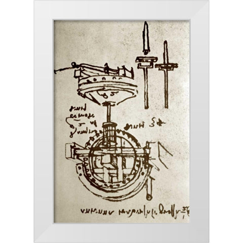 Mechanical Drawings No. 3 White Modern Wood Framed Art Print by Da Vinci, Leonardo