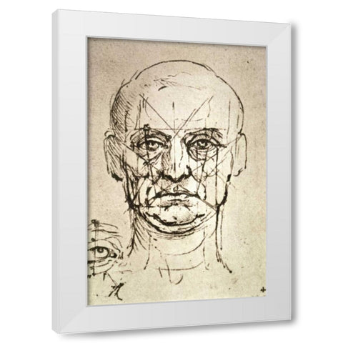 Proportions of the Face White Modern Wood Framed Art Print by Da Vinci, Leonardo
