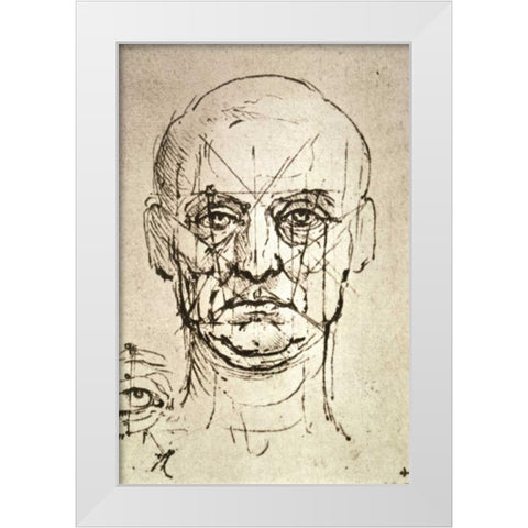 Proportions of the Face White Modern Wood Framed Art Print by Da Vinci, Leonardo