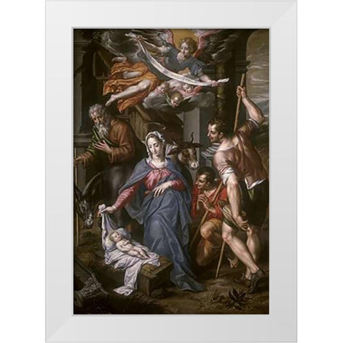 The Adoration of the Shepherds White Modern Wood Framed Art Print by De Clerck, Hendrik