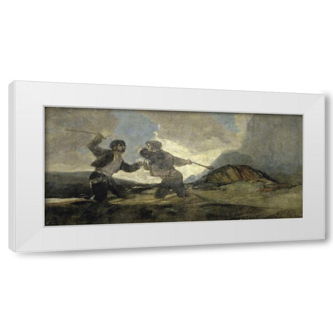 Fight with Cudgels White Modern Wood Framed Art Print by De Goya, Francisco
