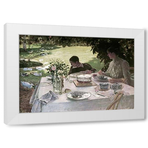 Lunch in the Garden White Modern Wood Framed Art Print by De Nittis, Giuseppe