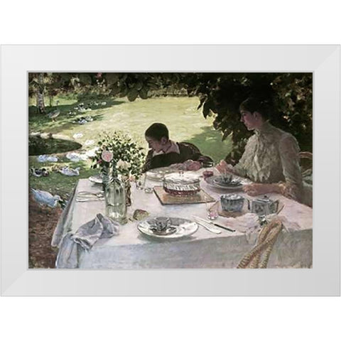 Lunch in the Garden White Modern Wood Framed Art Print by De Nittis, Giuseppe