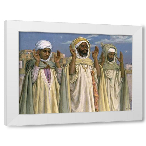 Prayer at Dawn White Modern Wood Framed Art Print by Dinet, Etienne