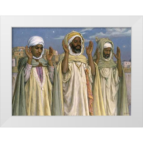 Prayer at Dawn White Modern Wood Framed Art Print by Dinet, Etienne