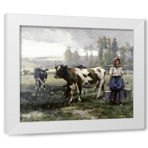 The Milkmaid White Modern Wood Framed Art Print by Dupre, Julien