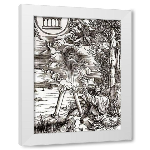 St. John Devouring the Book White Modern Wood Framed Art Print by Durer, Albrecht
