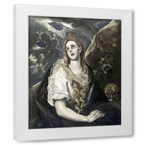 St. Mary Magdalene In Penitence White Modern Wood Framed Art Print by Greco, El