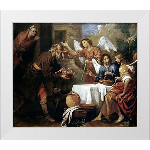 Abraham and The Three Angels White Modern Wood Framed Art Print by Ferrari, Gaudenzio