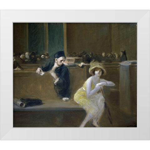 Courtroom Scene White Modern Wood Framed Art Print by Forain, Jean-Louis