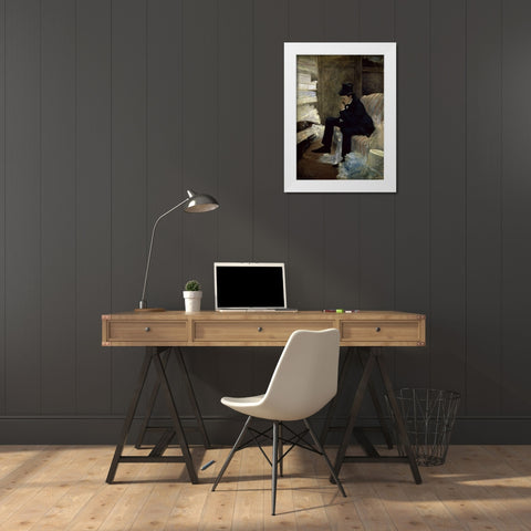 The Widower White Modern Wood Framed Art Print by Forain, Jean-Louis
