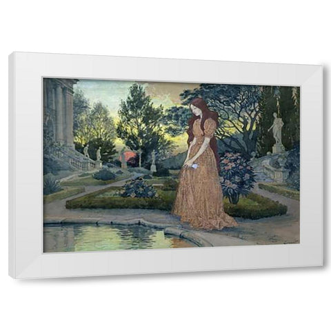 Young Lady in a Garden White Modern Wood Framed Art Print by Grasset, Eugene Samuel