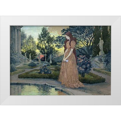 Young Lady in a Garden White Modern Wood Framed Art Print by Grasset, Eugene Samuel