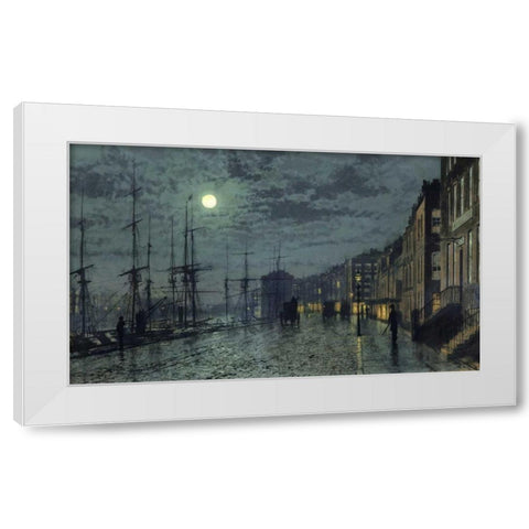 City Docks by Moonlight White Modern Wood Framed Art Print by Grimshaw, John Atkinson