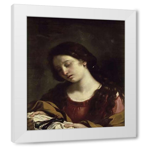 The Magdalen Contemplating the Nails of the Passion White Modern Wood Framed Art Print by Guercino, Giovanni