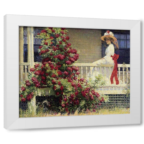 The Crimson Rambler White Modern Wood Framed Art Print by Hale, Philip Leslie